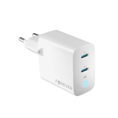 Carregador de rede Forever TC-06-40CC, 40W, 3A, 2 x USB-C, branco 