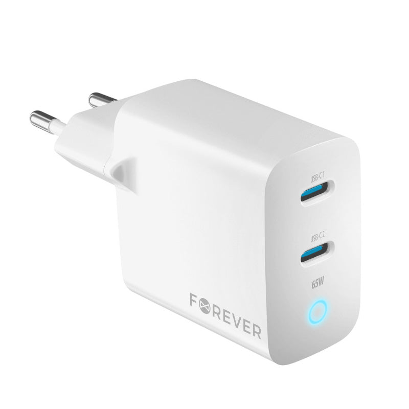 Carregador de rede Forever TC-06-65CC, 65 W, 3,25 A, 2 x USB-C, branco 