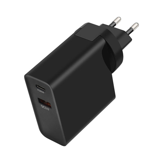 Carregador de rede GVDA, 65W, 3A, 1 x USB-A - 1 x USB-C, preto 