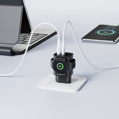 HAVIT UC132 2in1 Network Charger, 22W, 3A, 1 x USB-A - 1 x USB-C, Black