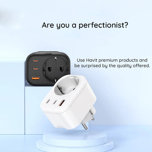 Carregador de Rede HAVIT UC142, 30W, 3A, 1 x USB-A - 2 x USB-C - 1 x Schuko, Preto