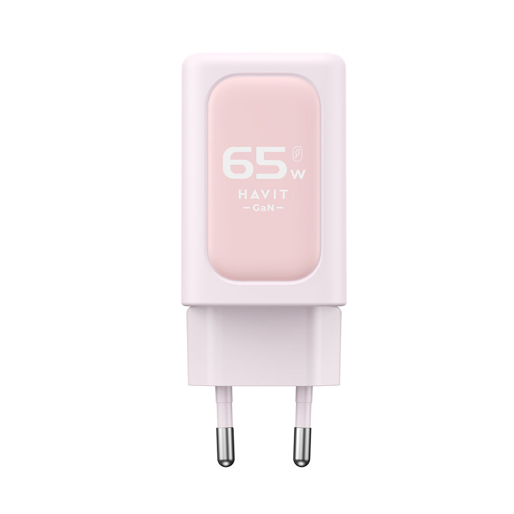 Carregador de Rede HAVIT UC260, 65W, 3A, 1 x USB-A - 2 x USB-C, Rosa