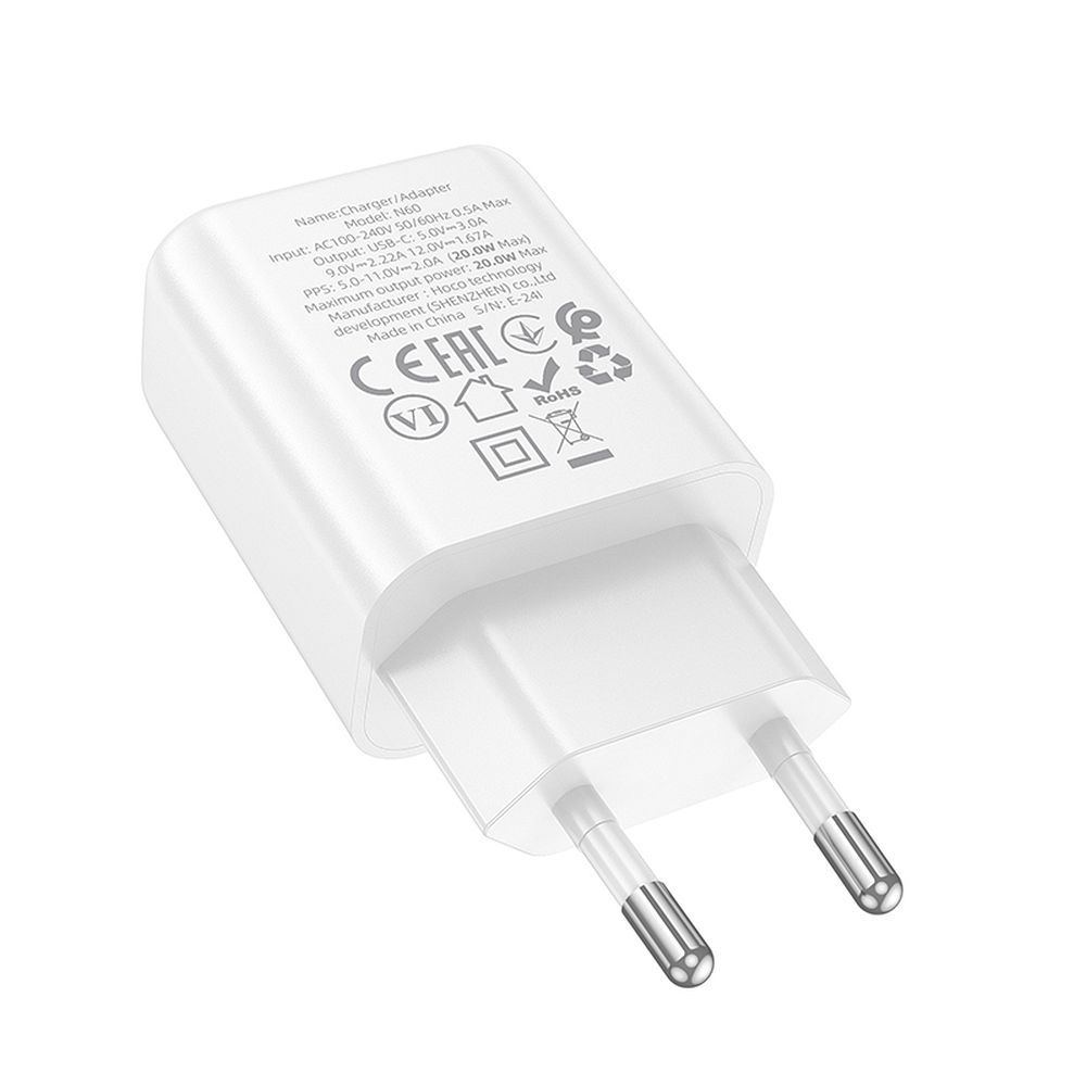 Carregador de Rede HOCO N60, 20W, 3A, 1 x USB-C, Branco