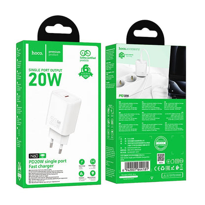 Carregador de Rede HOCO N60, 20W, 3A, 1 x USB-C, Branco