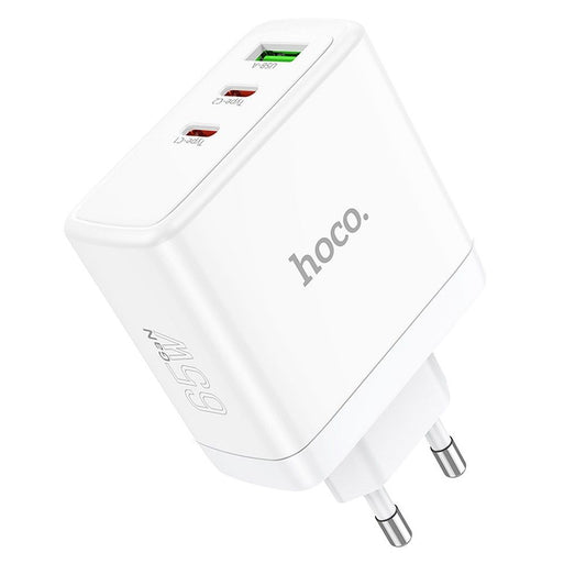 Carregador de Rede HOCO N30, 65W, 3.25A, 1 x USB-A - 2 x USB-C, Branco