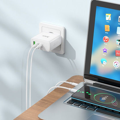 HOCO N30 Network Charger, 65W, 3.25A, 1 x USB-A - 2 x USB-C, White