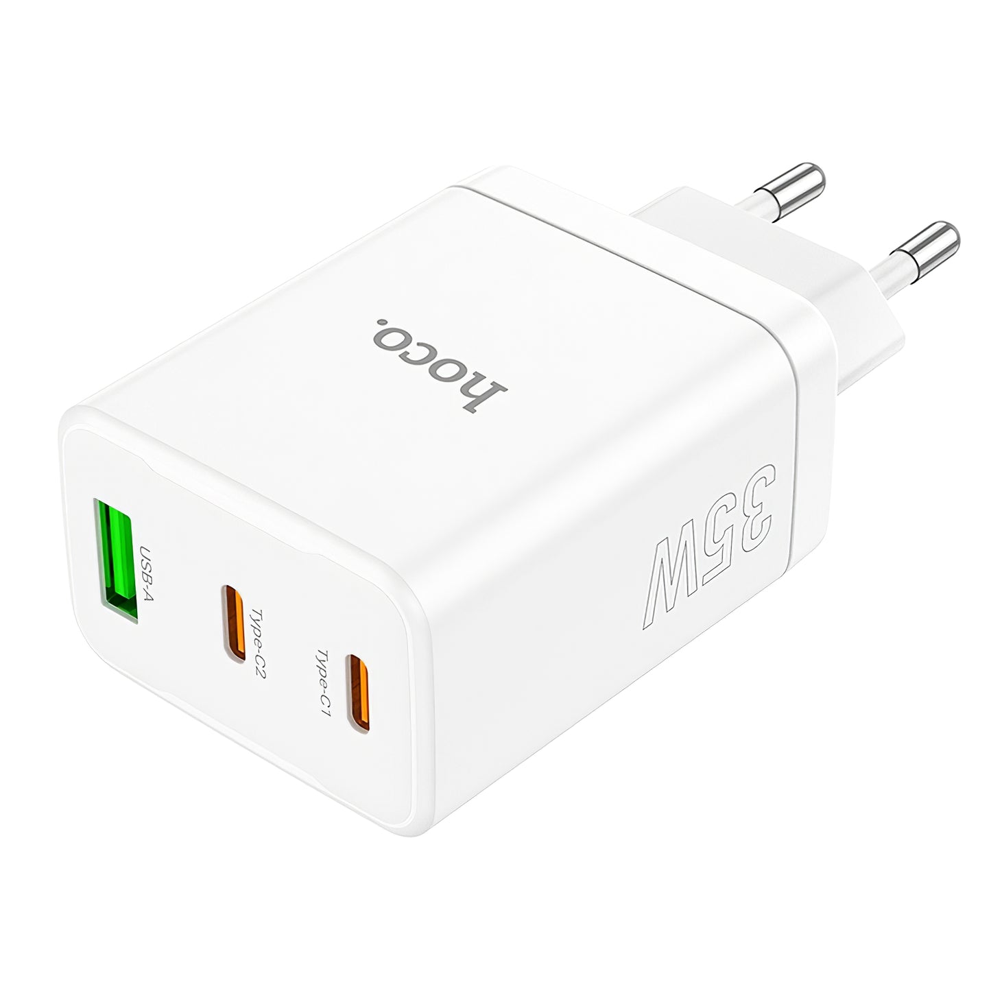 Carregador de rede HOCO N33, 35W, 3A, 1 x USB-A - 2 x USB-C, branco 