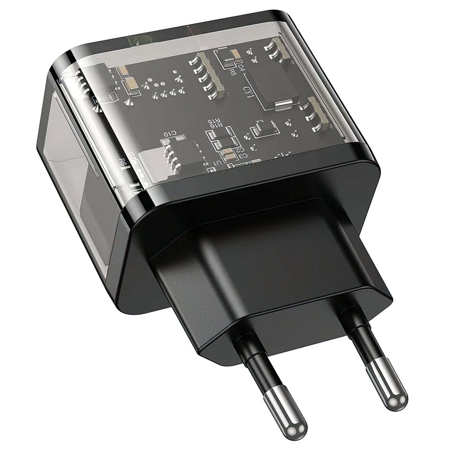 Carregador de Rede HOCO N34, 20W, 3A, 1 x USB-A - 1 x USB-C, Transparente