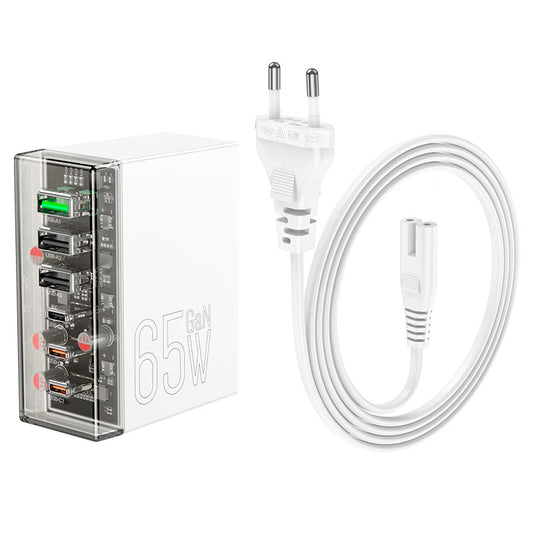 Carregador de rede HOCO N36, 65W, 3A, 3 x USB-A - 3 x USB-C, branco 