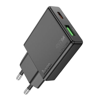 Carregador de Rede HOCO N38, 20W, 3A, 1 x USB-A - 1 x USB-C, Preto