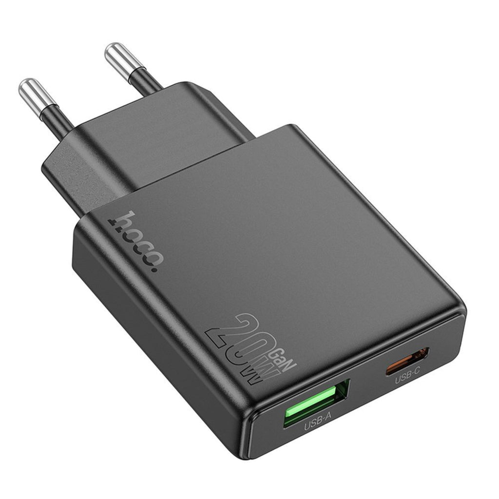 Carregador de Rede HOCO N38, 20W, 3A, 1 x USB-A - 1 x USB-C, Preto