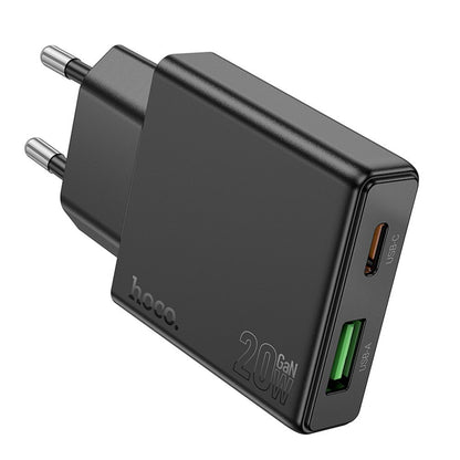 Carregador de Rede HOCO N38, 20W, 3A, 1 x USB-A - 1 x USB-C, Preto