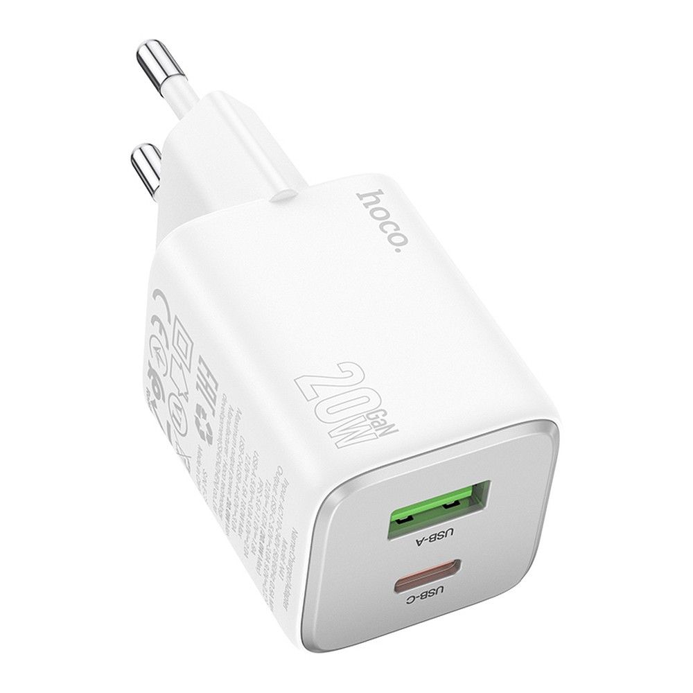 Carregador de Rede HOCO N41, 20W, 3A, 1 x USB-A - 1 x USB-C, Branco