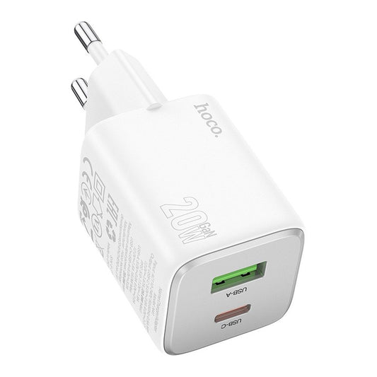 Carregador de Rede HOCO N41, 20W, 3A, 1 x USB-A - 1 x USB-C, Branco