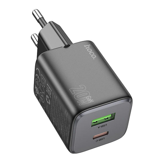 Carregador de Rede HOCO N41, 20W, 3A, 1 x USB-A - 1 x USB-C, Preto