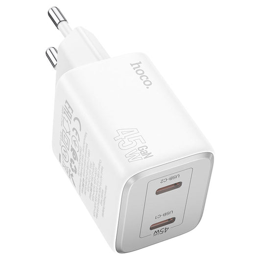 Carregador de rede HOCO N42, 45W, 3A, 2 x USB-C, branco 