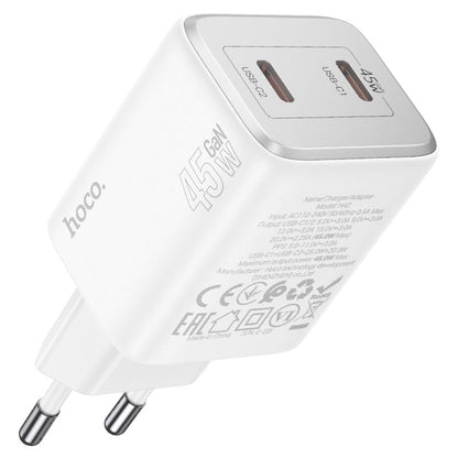 Carregador de rede HOCO N42, 45W, 3A, 2 x USB-C, branco 