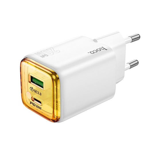 Carregador de Rede HOCO N52, 20W, 3A, 1 x USB-A - 1 x USB-C, Branco