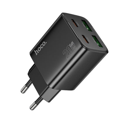 Carregador de Rede HOCO N55, 20W, 3A, 2 x USB-A - 2 x USB-C, Preto