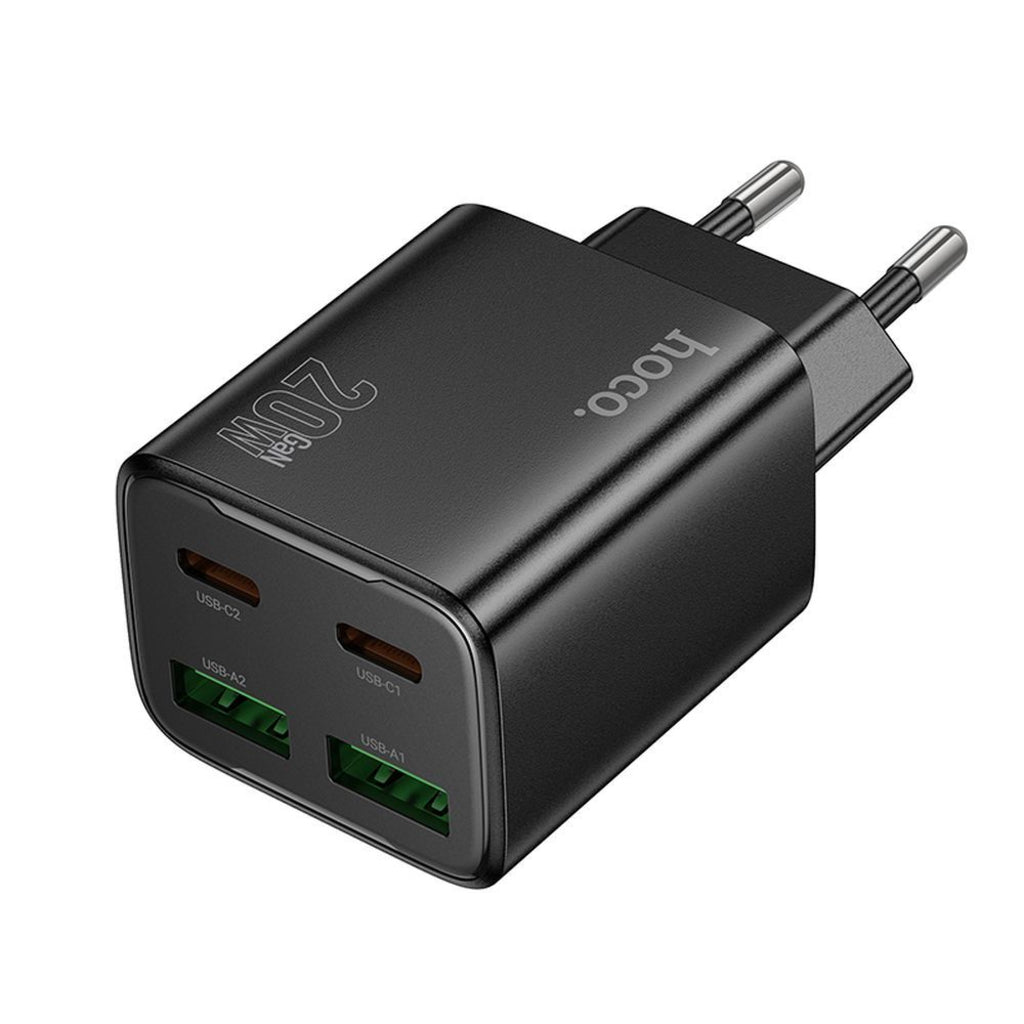 Carregador de Rede HOCO N55, 20W, 3A, 2 x USB-A - 2 x USB-C, Preto