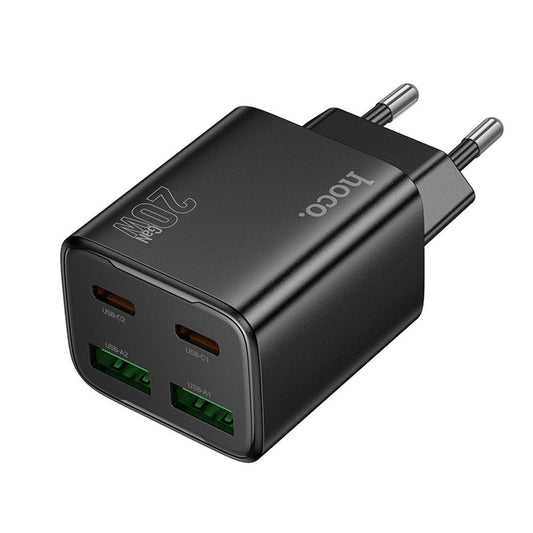 Carregador de Rede HOCO N55, 20W, 3A, 2 x USB-A - 2 x USB-C, Preto