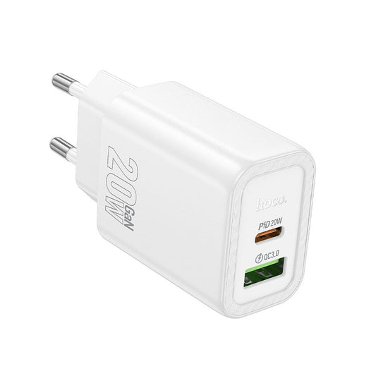 Carregador de Rede HOCO N61, 20W, 3A, 1 x USB-A - 1 x USB-C, Branco