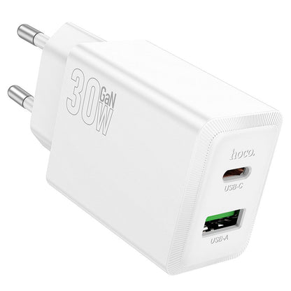 Carregador de Rede HOCO N71, 30W, 3A, 1 x USB-A - 1 x USB-C, Branco