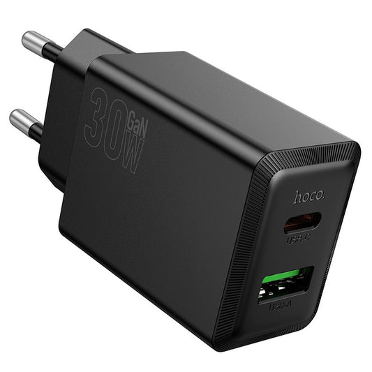 Carregador de Rede HOCO N71, 30W, 3A, 1 x USB-A - 1 x USB-C, Preto