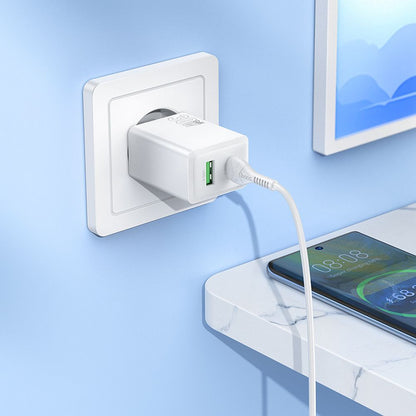 Carregador de Rede HOCO N71, 30W, 3A, 1 x USB-A - 1 x USB-C, Branco