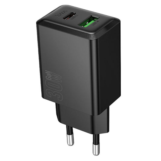Carregador de Rede HOCO N71, 30W, 3A, 1 x USB-A - 1 x USB-C, Preto