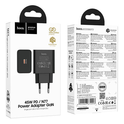 Carregador de Rede HOCO N77, 45W, 3A, 1 x USB-C, Preto