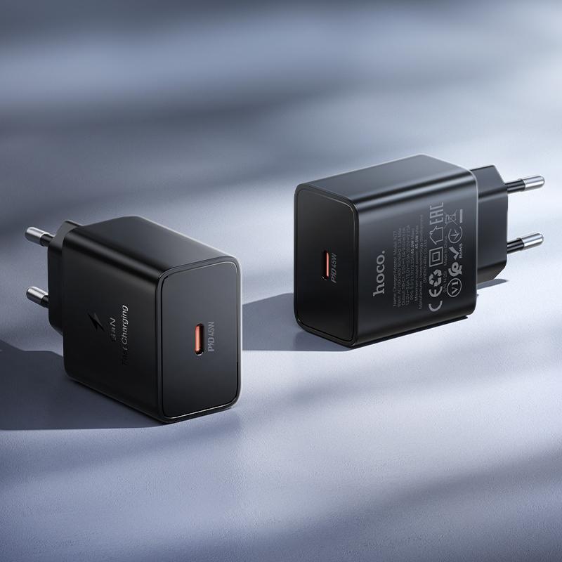 Carregador de Rede HOCO N77, 45W, 3A, 1 x USB-C, Preto