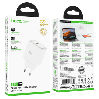 Carregador de Rede HOCO N83, 40W, 3A, 1 x USB-C, Branco
