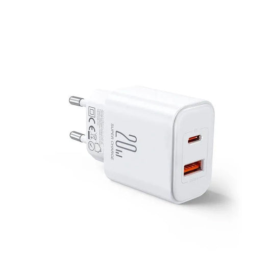 Carregador de Rede Joyroom JR-TCF05, 20W, 3A, 1 x USB-A - 1 x USB-C, Branco