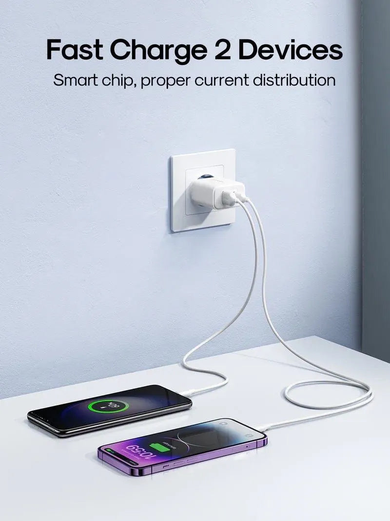 Carregador de Rede Joyroom JR-TCF05, 20W, 3A, 1 x USB-A - 1 x USB-C, Branco