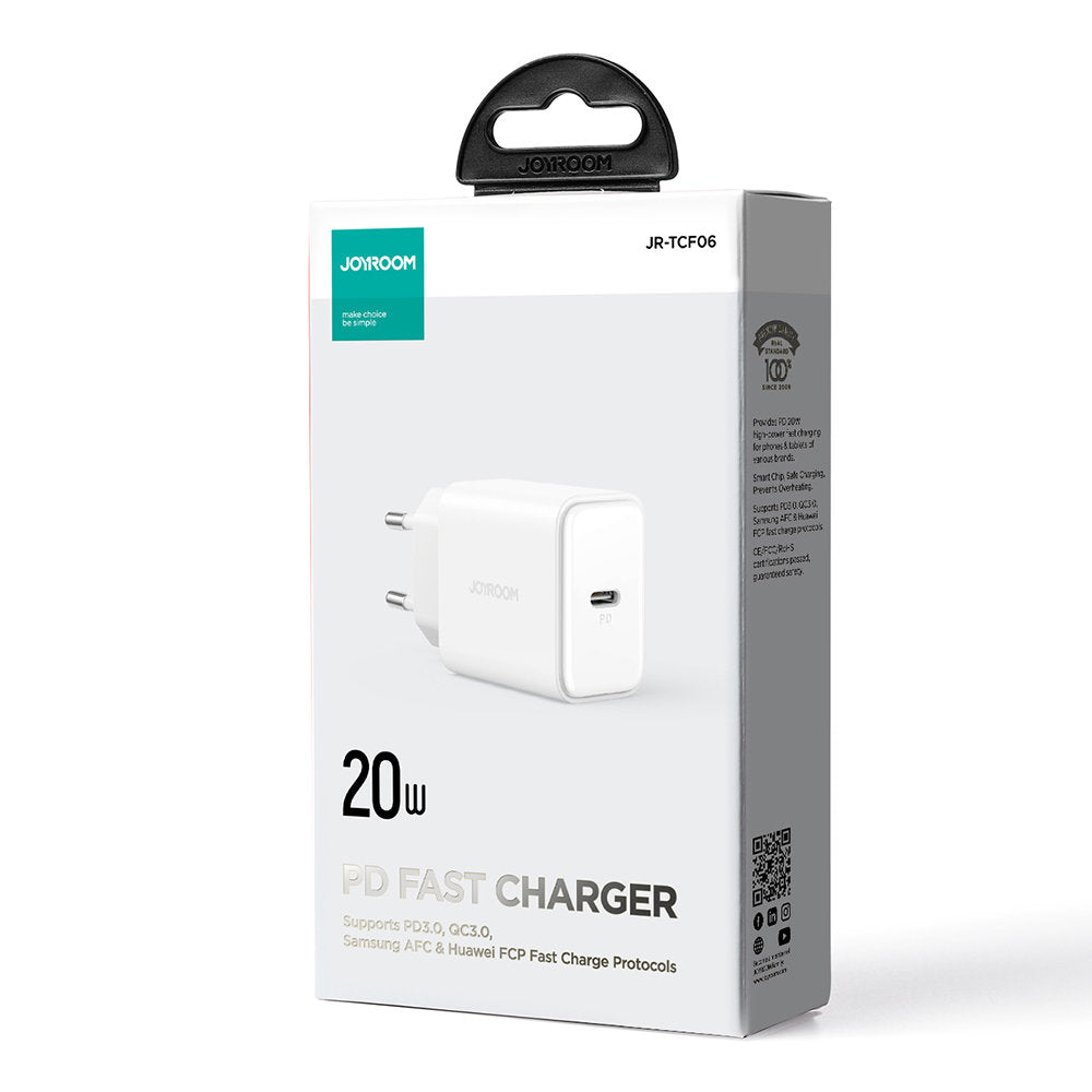 Carregador de rede Joyroom JR-TCF06, 20W, 3A, 1 x USB-C, branco 