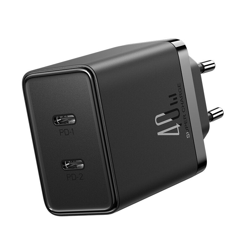 Carregador de rede Joyroom JR-TCF09, 40W, 3A, 2 x USB-C, preto 