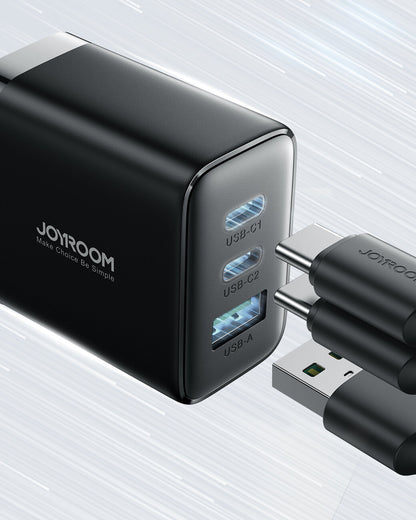 Carregador de rede Joyroom JR-TCF10, 32W, 3A, 1 x USB-A - 2 x USB-C, preto 