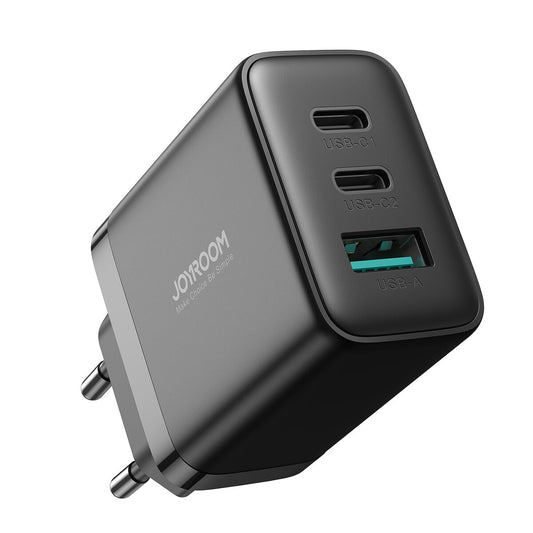 Carregador de rede Joyroom JR-TCF10, 32W, 3A, 1 x USB-A - 2 x USB-C, preto 