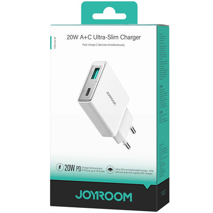 Carregador de rede Joyroom JR-TCF14, 20W, 3A, 1 x USB-A - 1 x USB-C, branco 