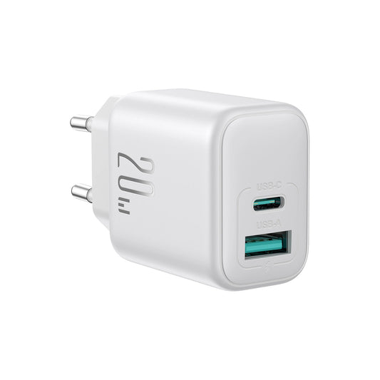 Carregador de Rede Joyroom JR-TCF21, 20W, 3A, 1 x USB-A - 1 x USB-C, Branco