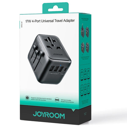 Carregador de rede Joyroom JR-TCW01 Travel, 17 W, 3 A, 1 x USB-C - 3 x USB-A, preto 