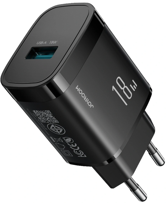 Carregador de Rede Joyroom JR-TF4, 18W, 3A, 1 x USB-A, Preto