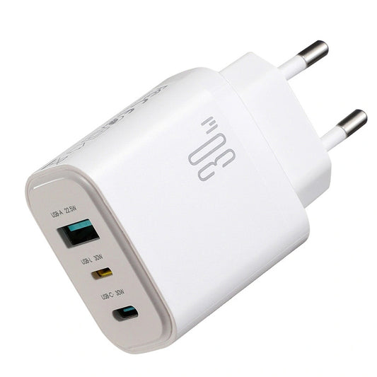 Carregador de Rede Joyroom JR-TG6, 30W, 3A, 1 x Lightning - 1 x USB-A - 1 x USB-C, Branco