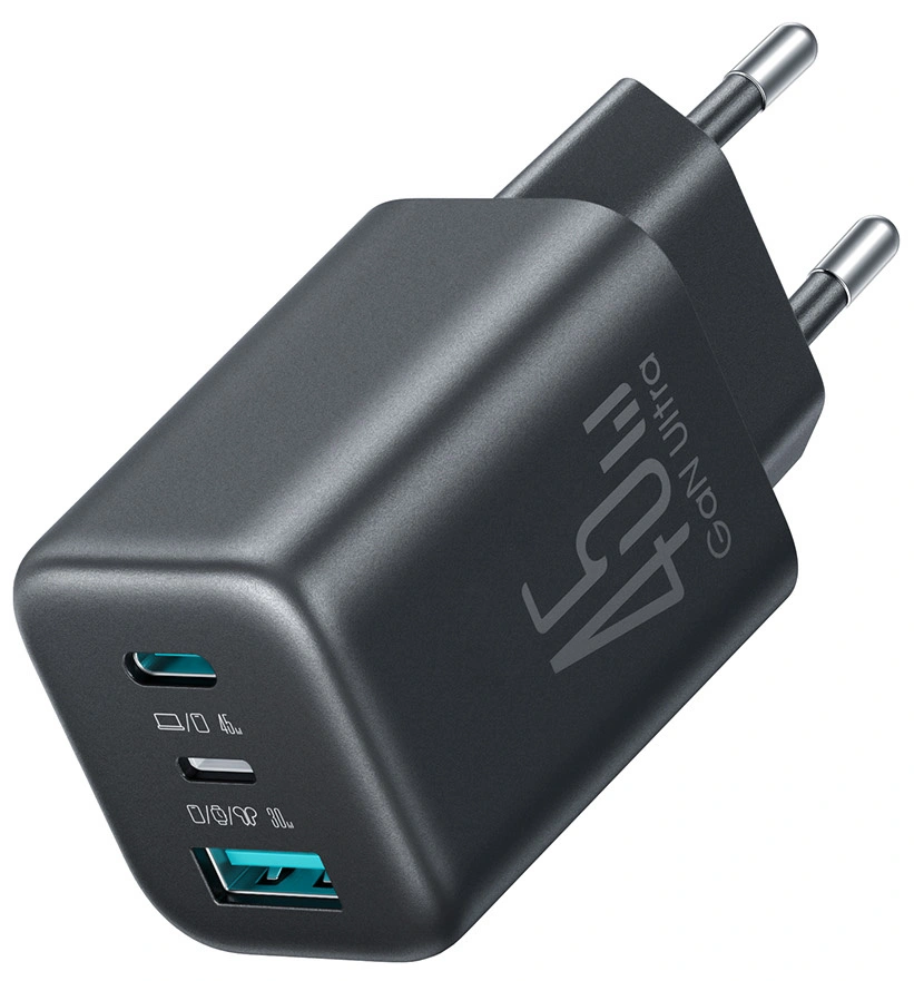 Joyroom JR-TO1 Wall Charger, 45W, 3A, 1 x Lightning - 1 x USB-A - 1 x USB-C, Black