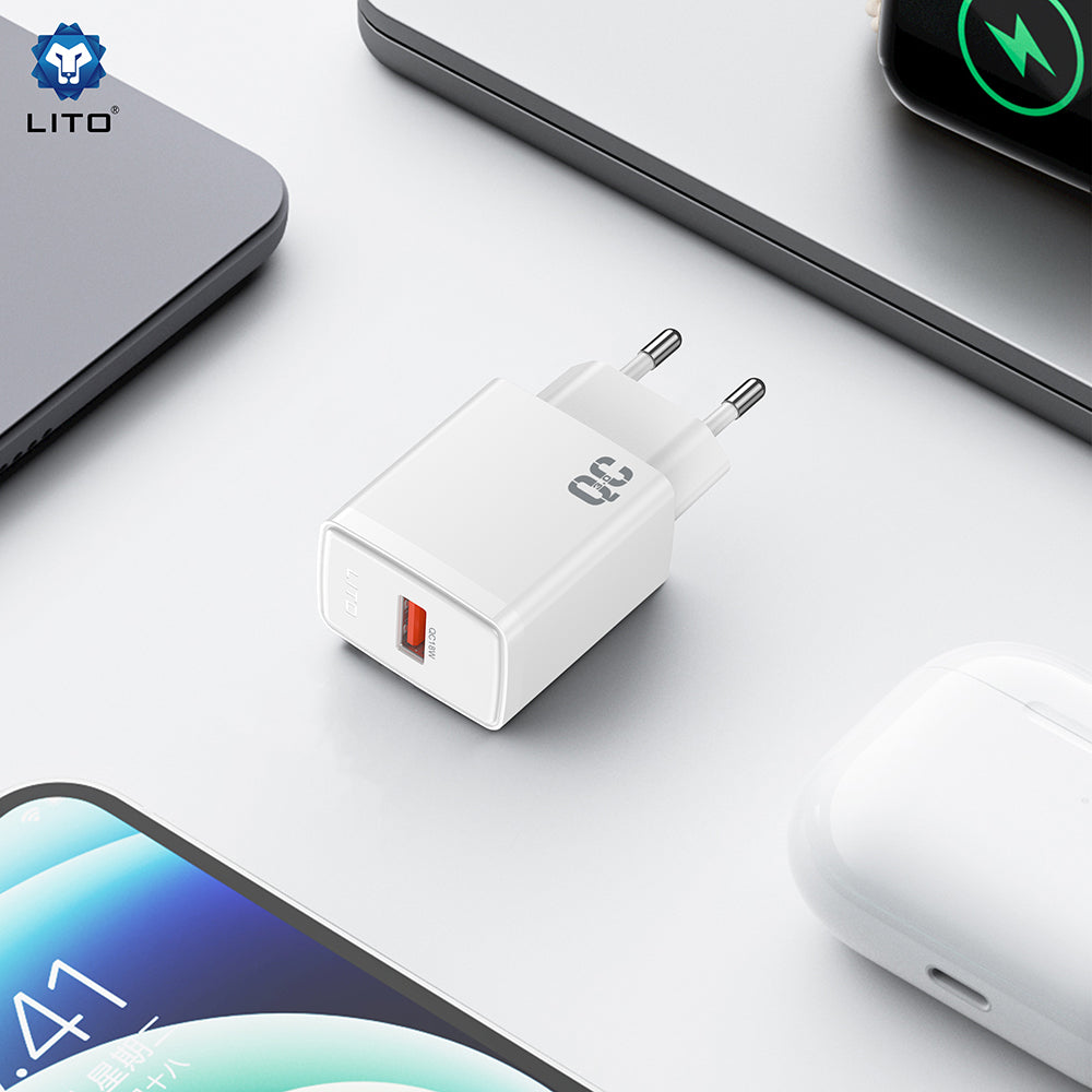 Carregador de Rede Lito LC08, 18W, 3A, 1 x USB-A, Branco
