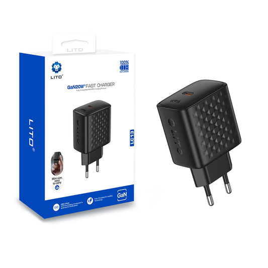 Carregador de Rede Lito LC13, 20W, 3A, 1 x USB-C, Preto