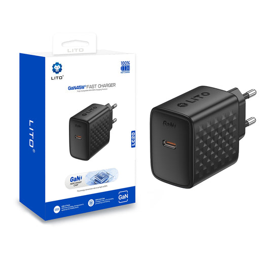 Carregador de Rede Lito LC20, 45W, 3A, 1 x USB-C, Preto