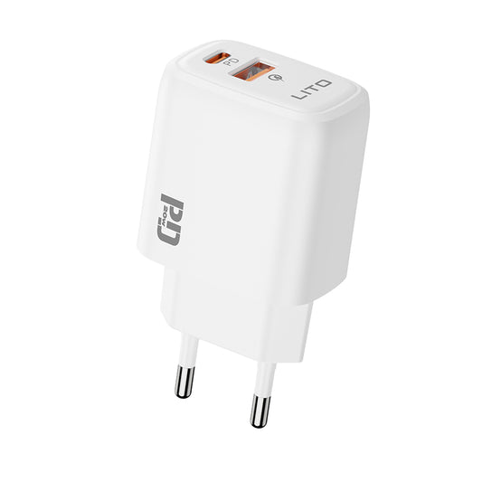 Carregador de Rede Lito LC28, 20W, 3A, 1 x USB-A - 1 x USB-C, Branco