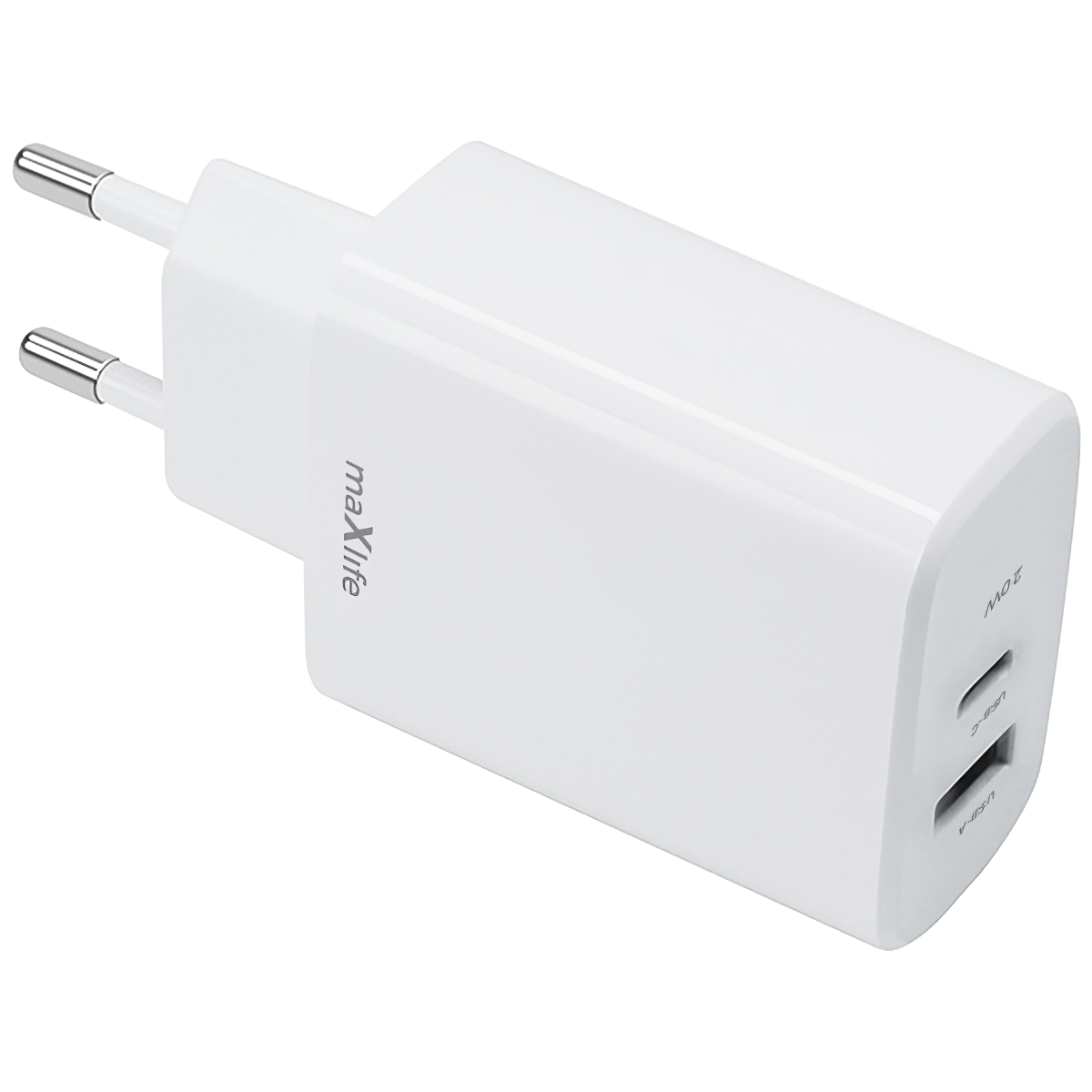 Carregador de rede MaXlife MXTC-10-20AC, 20W, 3A, 1 x USB-A - 1 x USB-C, branco 